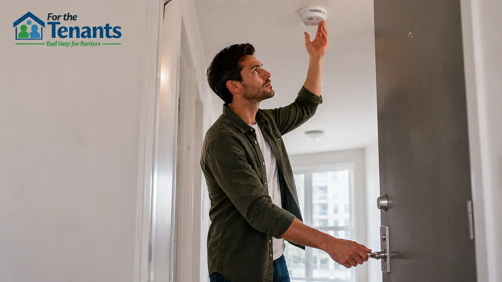 Tenant testing smoke alarms and door locks before moving in