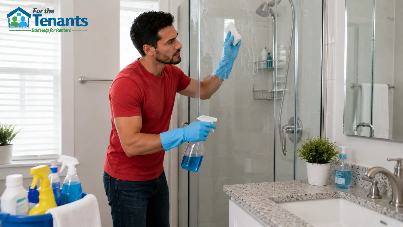 Tenant cleaning bathroom before tenancy ends
