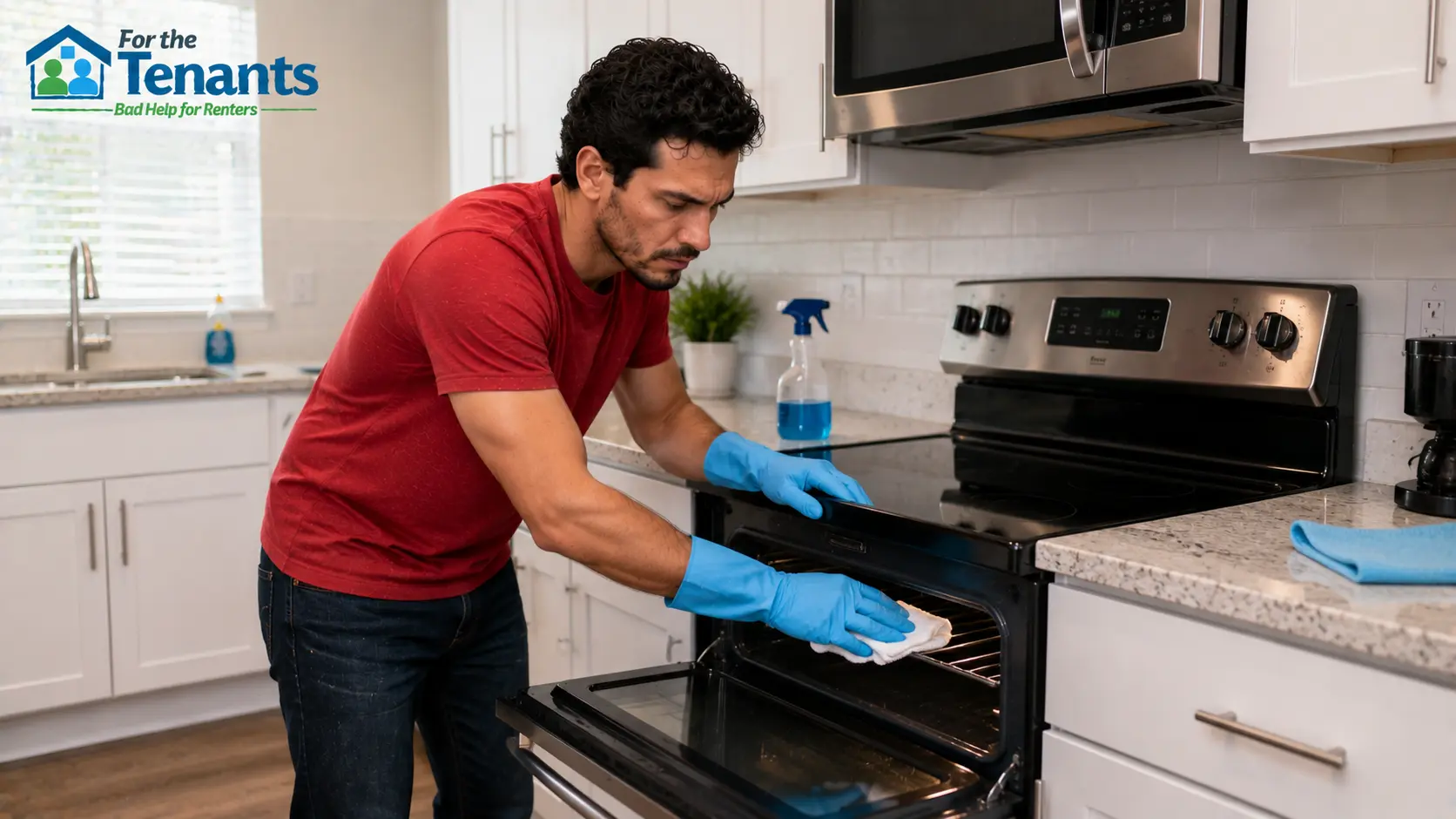 Tenant cleaning rental property before move-out inspection