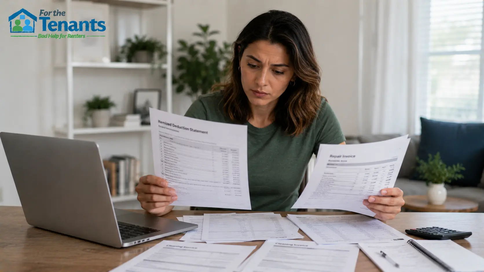 Tenant reviewing deposit deduction breakdown