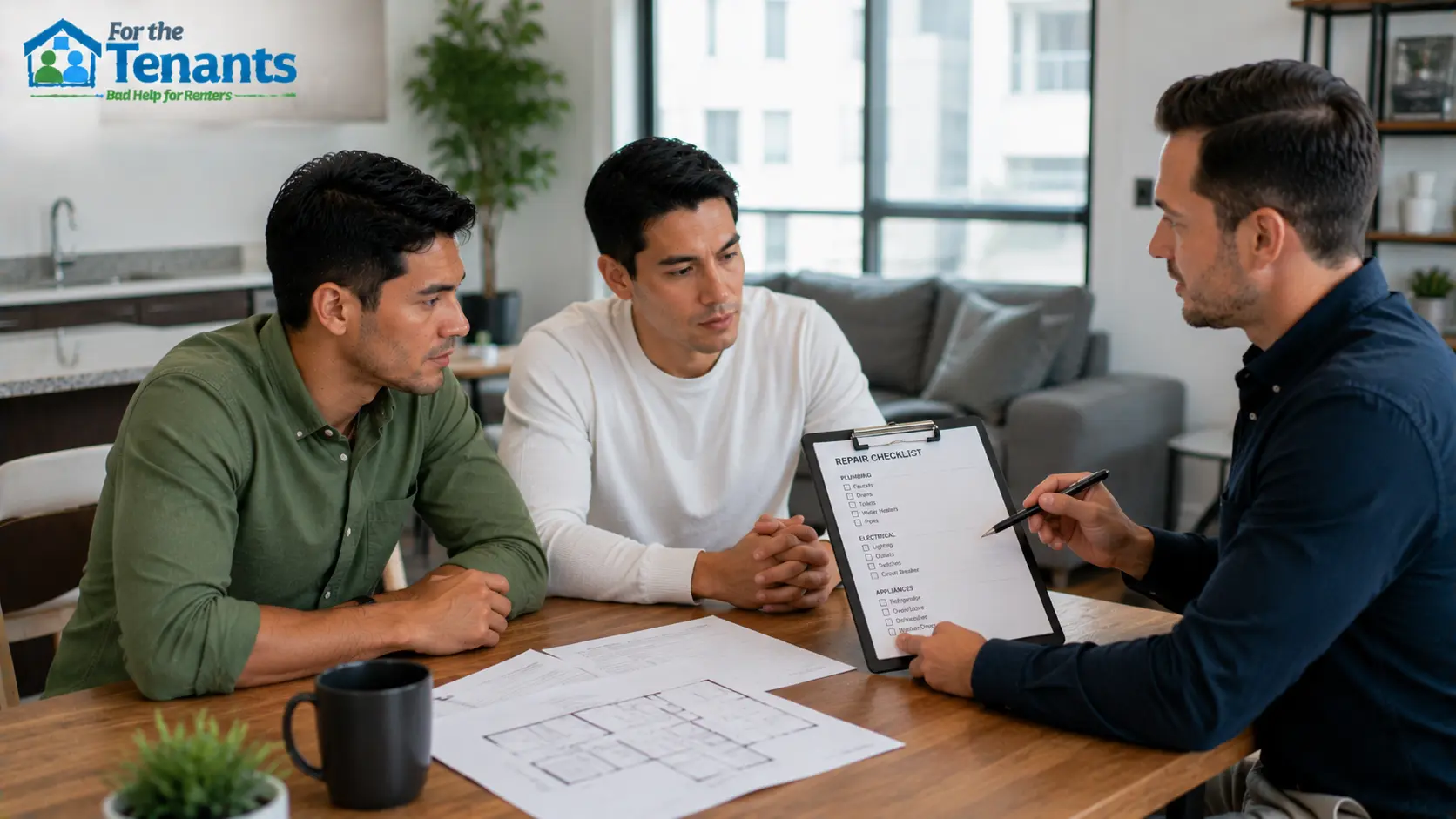 Landlord and tenant discussing repair responsibilities