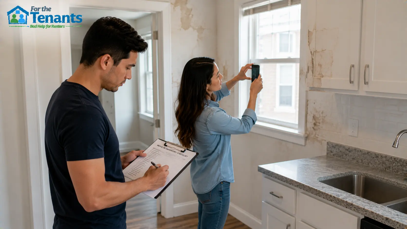 Renters documenting property condition before moving in