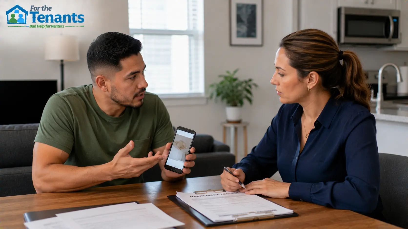 Tenant discussing repair timelines with property manager